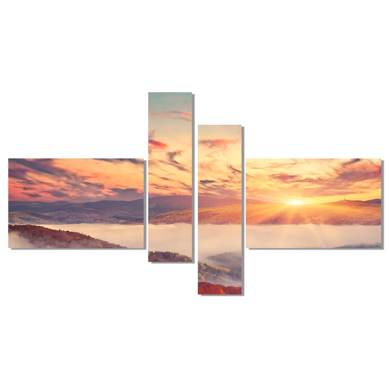 Designart - Colorful Sunset in Foggy Mountains - Large Landscape Canvas Art Print